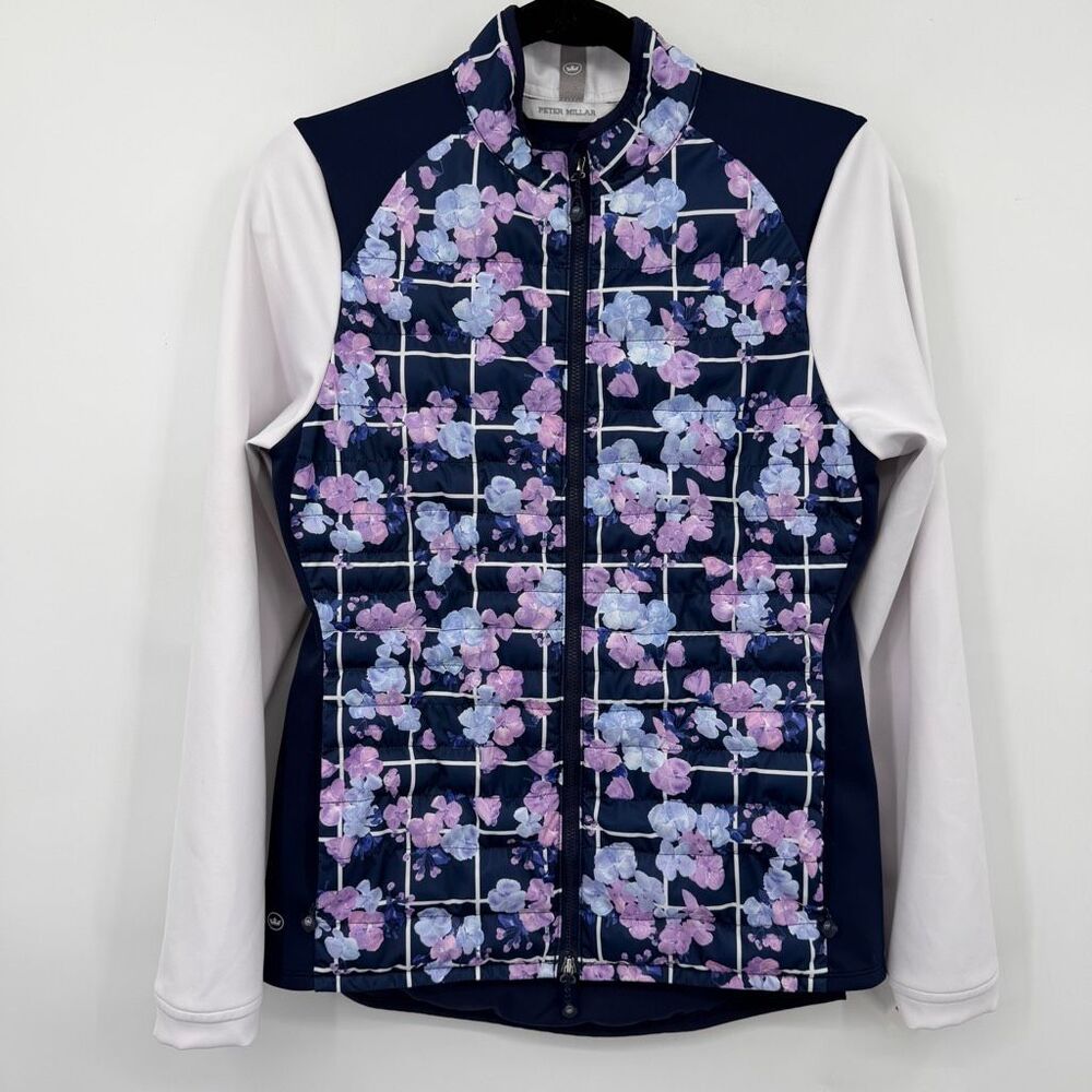 Peter Millar Merge Elite Floral Hybrid Full Zip Jacket Navy Purple Size S